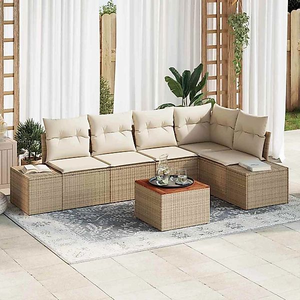 vidaXL Garten-Sofa-Set mit Kissen 6-Tlg Beige Poly Rattan 3347960 günstig online kaufen