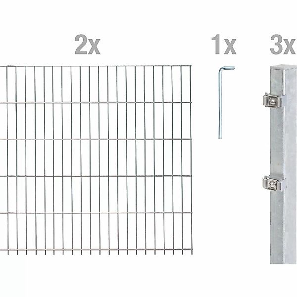 Metallzaun Grund-Set Doppelstabmatte feuerverzinkt 2 x 2 m x 1,2 m günstig online kaufen
