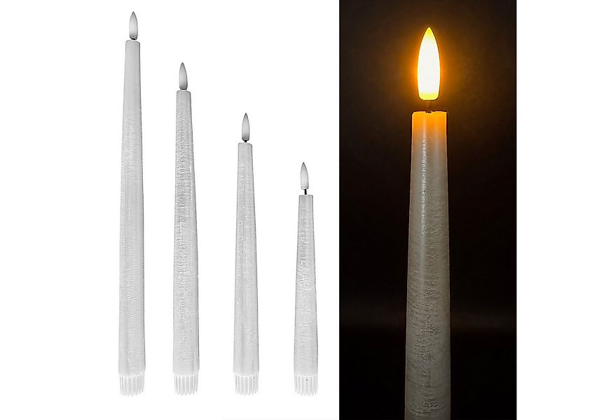 Online-Fuchs LED-Kerze 4er Set Stabkerzen XL in Weiß metallic mit 6-Stunden günstig online kaufen
