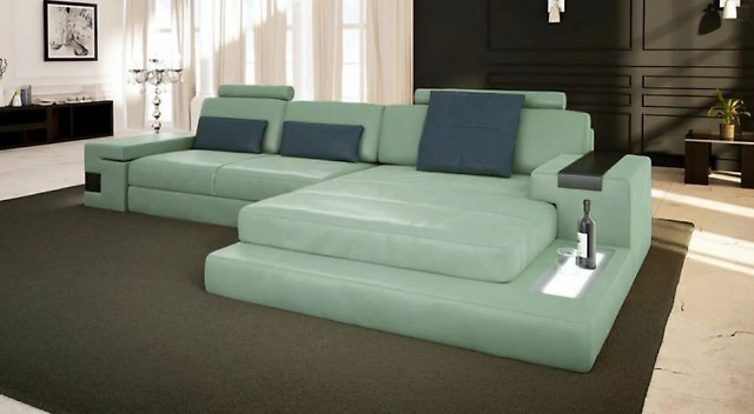 BULLHOFF Ecksofa Leder Ecksofa LED-Licht Couch Grün Leder Blau Eckcouch Sof günstig online kaufen