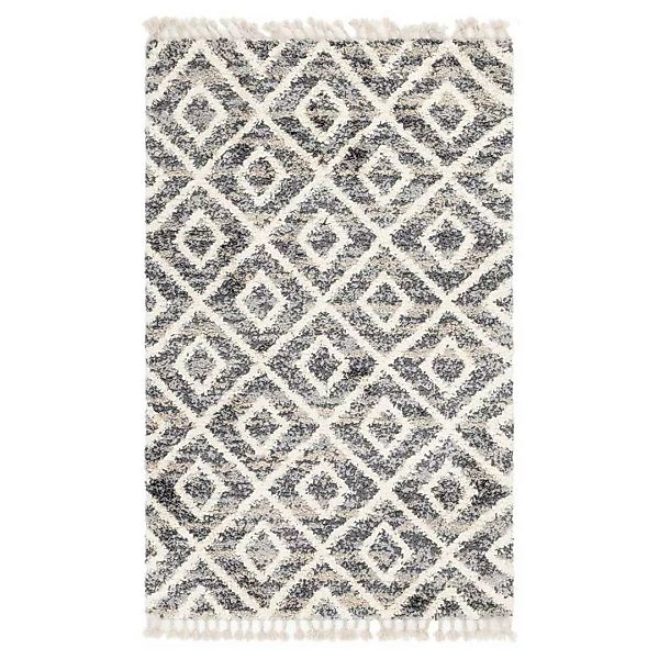 Teppiche und Läufer Shaggy in Cremefarben und Grau geometrischem Muster günstig online kaufen