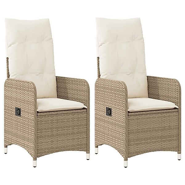 vidaXL Gartensessel mit Kissen 2 Stk. Verstellbar Beige Poly Rattan günstig online kaufen