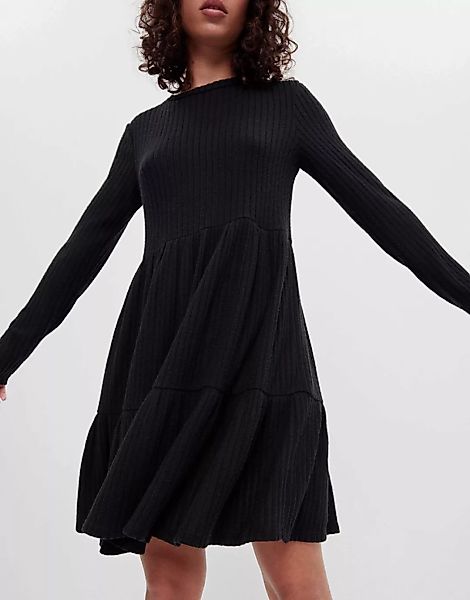 Bershka – Langärmliges Mini-Hängerkleid in Schwarz günstig online kaufen