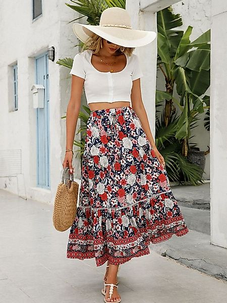 DEBAIJIA Midirock Damen Maxirock Sommer Gedruckt Elegant Boho Lange Röcke günstig online kaufen