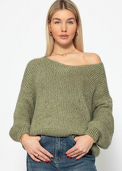 SASSYCLASSY Strickpullover Oversize Pullover mit V-Ausschnitt für Damen Wei günstig online kaufen