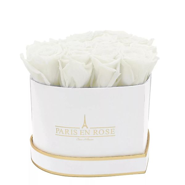 Rosenbox Herz Weiß-Gold mit 13 Weiße Rosen günstig online kaufen