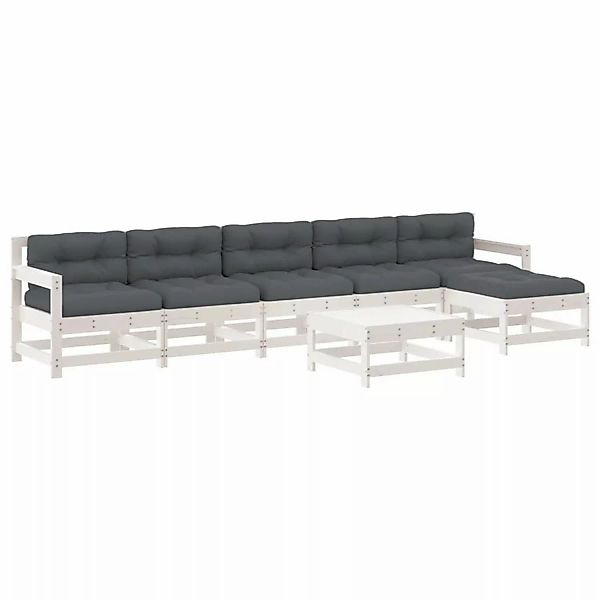 vidaXL 7-tlg Garten-Lounge-Set mit Kissen Weiß Massivholz Modell 7 günstig online kaufen