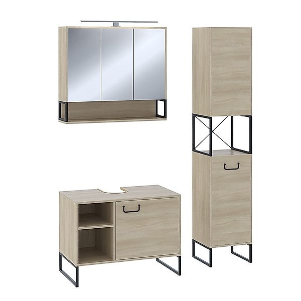 Vicco Badmöbel-Set Vionna, Eiche/Schwarz, 3 Teile, günstig online kaufen