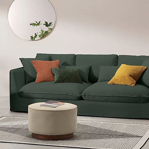 Kasiani 4-Sitzer Sofa, Baumwoll-Leinen-Mix in Lorbeergruen - MADE.com günstig online kaufen