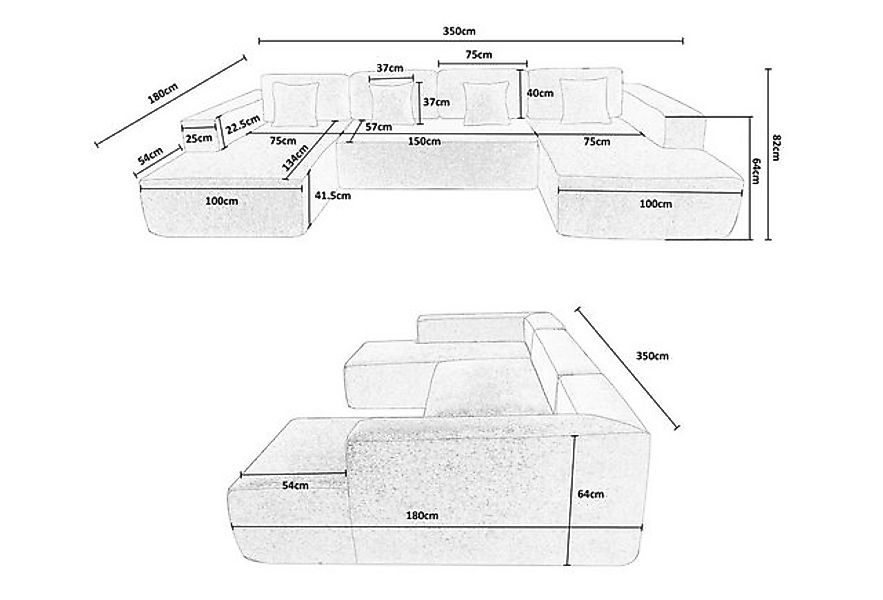 Fanttik Wohnlandschaft Schaumstoff Sofa Großes U-Form Couch, Breite 350cm x günstig online kaufen