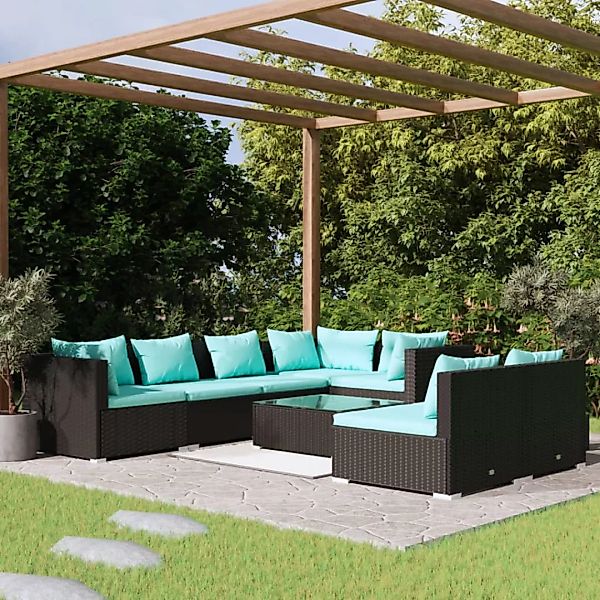 Vidaxl 8-tlg. Garten-lounge-set Mit Kissen Schwarz Poly Rattan günstig online kaufen