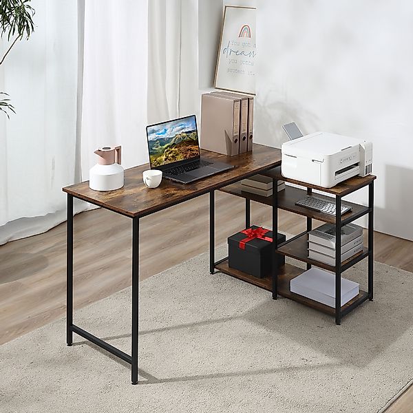HOMCOM Eckschreibtisch L-Form PC-Tisch mit Regal und Schublade 135x90x79cm günstig online kaufen