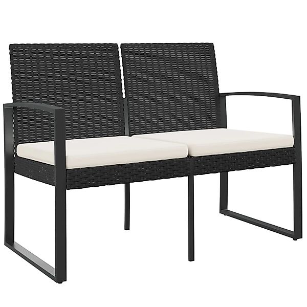 furnicato Gartenbank 2-Sitzer mit Kissen Schwarz PP-Rattan günstig online kaufen