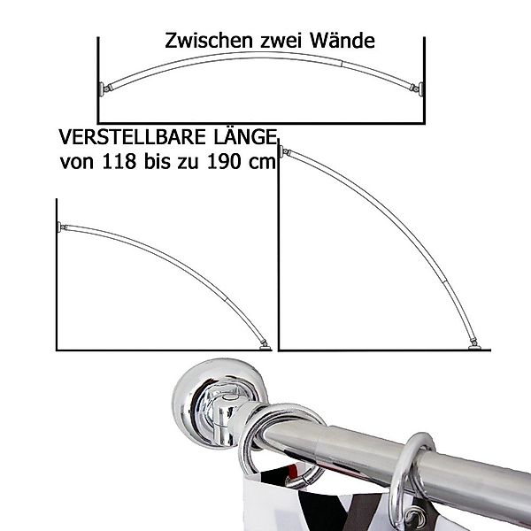 Ekershop Duschvorhangstange ALU AUSZIEHBAR Bogenstange + günstig online kaufen