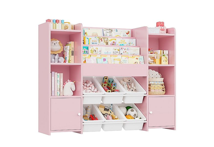 Homfa Kinderregal, Kinderbücherregal Spiegelregal mit 6 Boxen rosa 119x29x9 günstig online kaufen