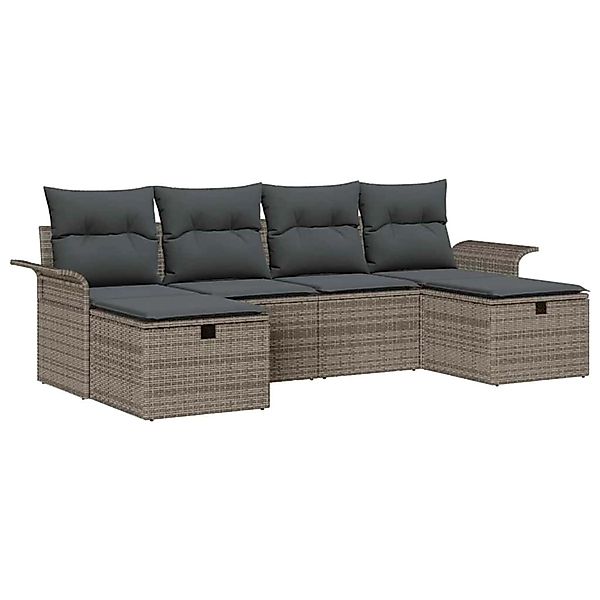 vidaXL Garten-Sofa-Set mit Kissen mit Speicher 6-Tlg Grau Poly Rattan 33602 günstig online kaufen
