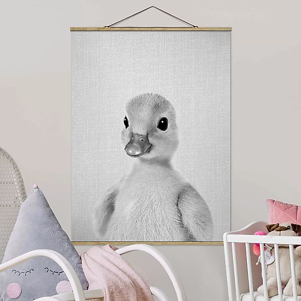 Stoffbild mit Posterleisten Baby Ente Emma Schwarz Weiß günstig online kaufen