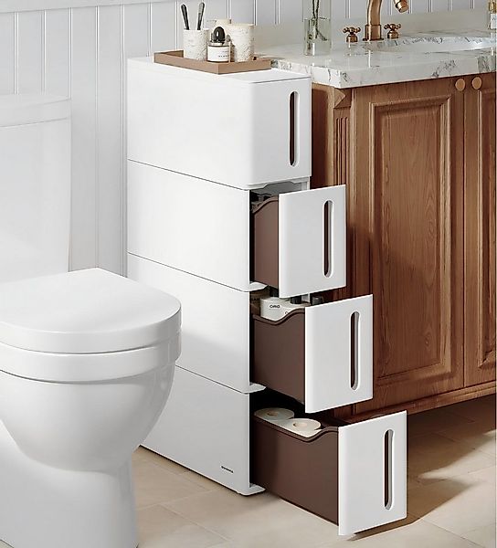 SONGMICS Beistellwagen Nischenregal mit Rollen, Rollwagen, 4 tiefe Schublad günstig online kaufen