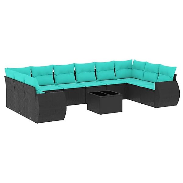 vidaXL 11-Tlg Gartensofa-Set mit Kissen Schwarzes Polyrattan 3221876 günstig online kaufen