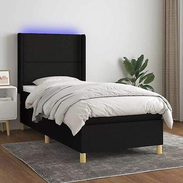 vidaXL Boxspringbett Boxspringbett mit Matratze LED Schwarz 100x200 cm Stof günstig online kaufen