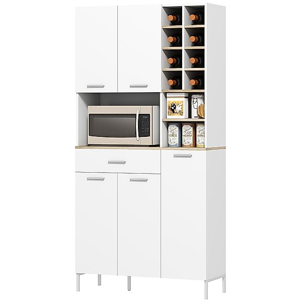 HOMCOM Küchenschrank Buffetschrank mit Arbeitsplatte, 5 Türen, Weinregal, S günstig online kaufen