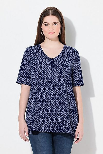 Ulla Popken T-Shirt T-Shirt Trachtenmuster A-Linie V-Ausschnitt günstig online kaufen
