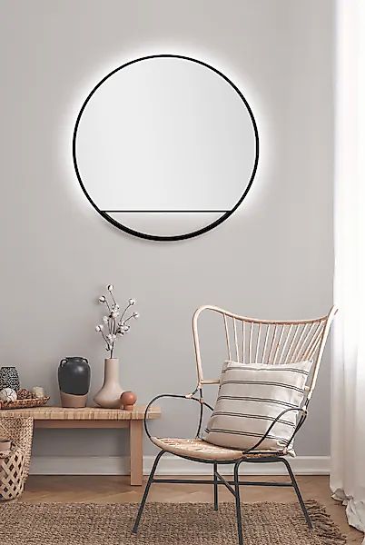 Talos LED-Lichtspiegel rund, mit indirekter LED Beleuchtung in schwarz matt günstig online kaufen