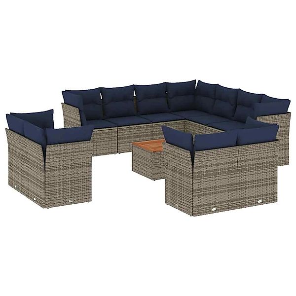 vidaXL 12-Tlg Garten-Sofagarnitur mit Kissen Grau Poly Rattan 3256278 günstig online kaufen