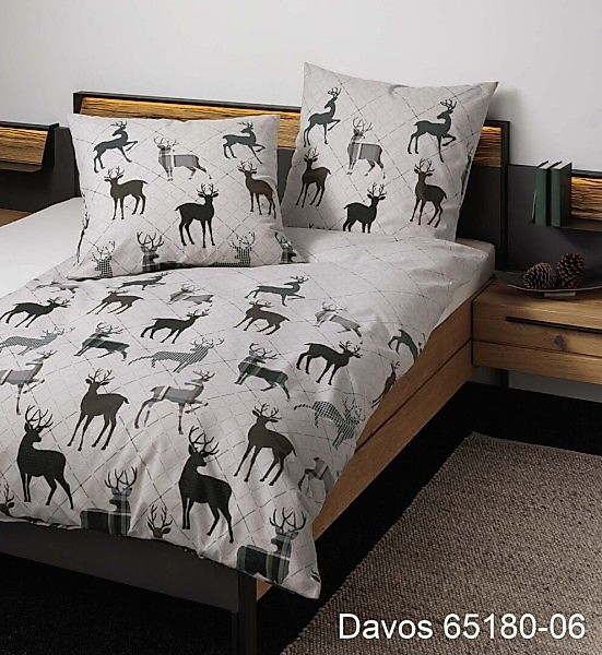 Janine Janine Feinbiber Bettwäsche DAVOS 65180 beige tannengrün Größe:  155 günstig online kaufen