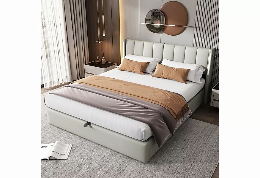 MODFU Polsterbett Binaurales LED-Polsterbett,Hydraulisches Bett (140x200cm günstig online kaufen