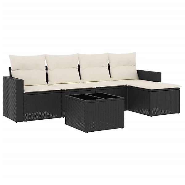 vidaXL 6-Tlg Garten-Sofagarnitur mit Kissen Schwarz Poly Rattan 3218886 günstig online kaufen