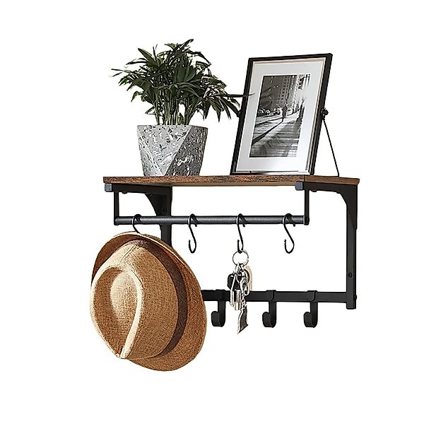 Songmics Wandgarderobe Barnet-old mit Ablage 8 Haken Braun-Schwarz günstig online kaufen