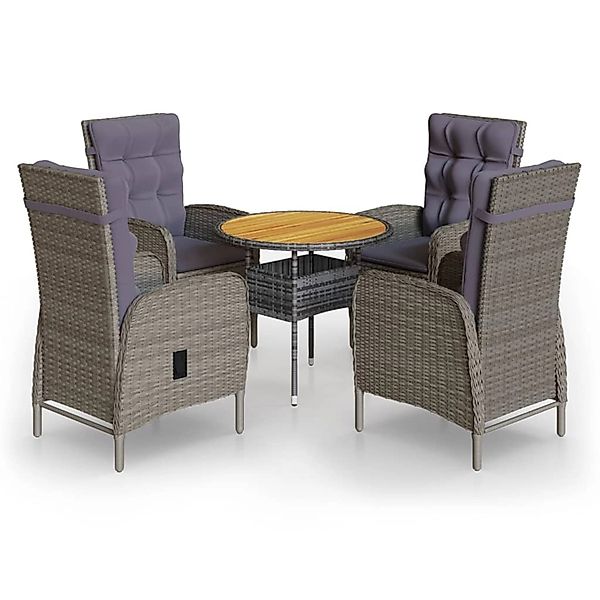 vidaXL 5-Tlg Garten-Bistro-Set Poly Rattan Grau 3058551 günstig online kaufen