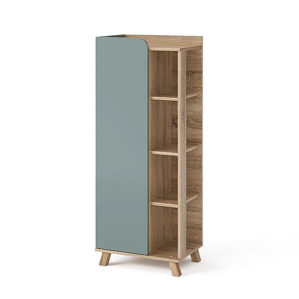 Vicco Midischrank Karen Sonoma/Blau-Grau 50 x 128 cm mit Tür und Offenen Fä günstig online kaufen