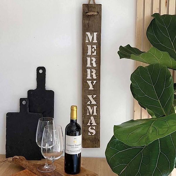 Dekoschild Merry Xmas Holzschild Weihnachten Vintage Braun 78x10cm günstig online kaufen
