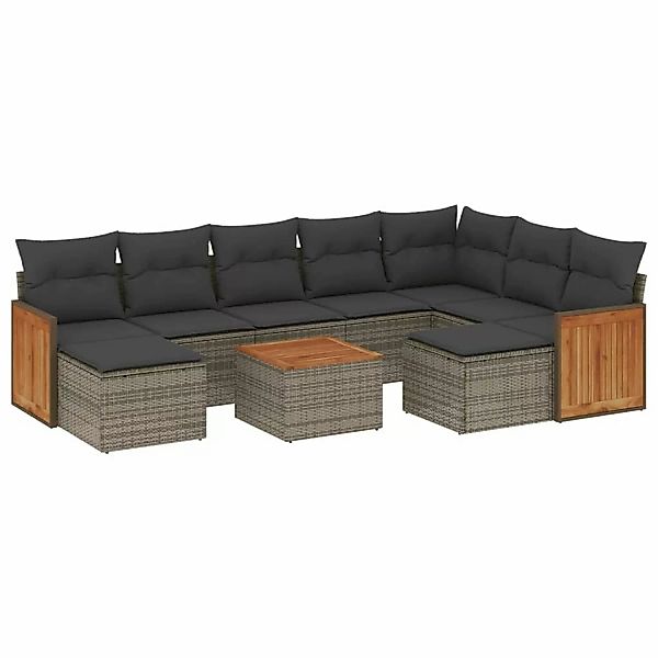 vidaXL 10-Tlg Garten-Sofagarnitur mit Kissen Grau Poly Rattan 3228230 günstig online kaufen