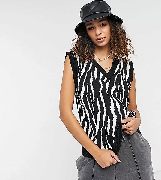 Daisy Street – Gestricktes Pullover-Trägertop mit Zebrafellmuster-Weiß günstig online kaufen