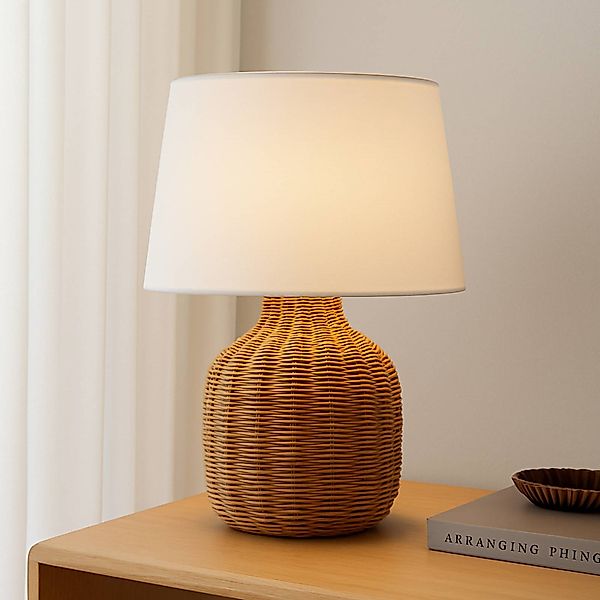 Lindby Tischleuchte Lirenda, Höhe 52 cm, Rattan, natur/weiß günstig online kaufen