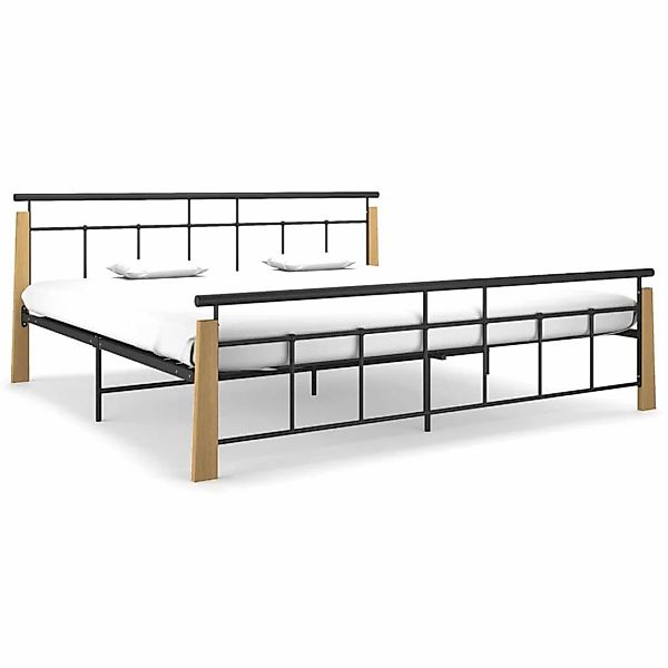 vidaXL Bettgestell Bettgestell Metall und Massivholz Eiche 200x200 cm Doppe günstig online kaufen