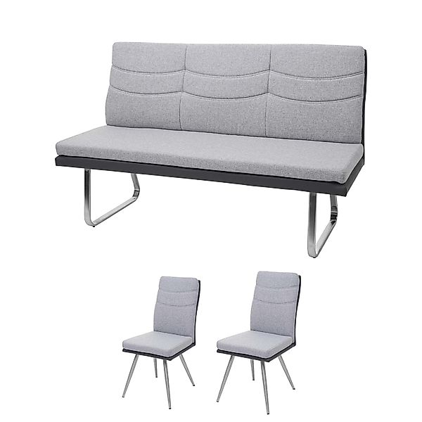 MCW Esszimmer Set G54 3-teilig Grau Bank 160cm günstig online kaufen
