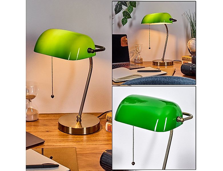 hofstein Tischleuchte Tischlampe aus Metall/Glas in Altmessing/Grün/Weiß, o günstig online kaufen