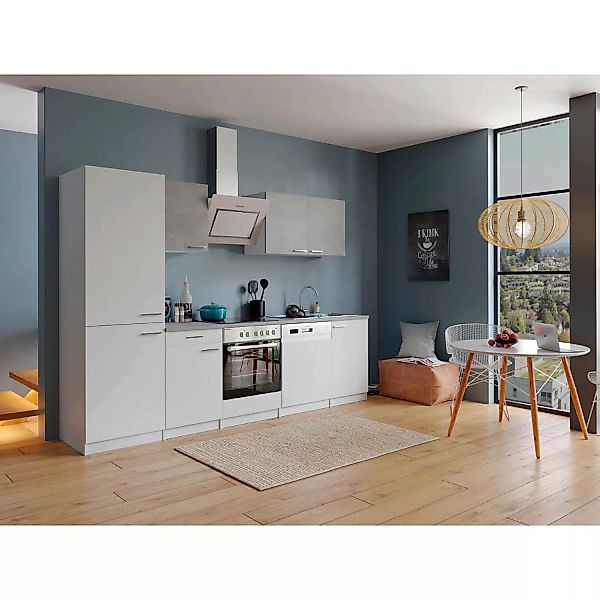 Respekta Economy Küchenzeile KB280WWBSCGKE178 280 cm Weiß-Beton Optik günstig online kaufen
