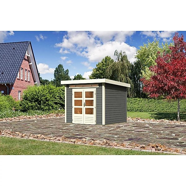 Karibu Holz-Gartenhaus Kumla 3 Terragrau Pultdach Lackiert 240 cm x 240 cm günstig online kaufen