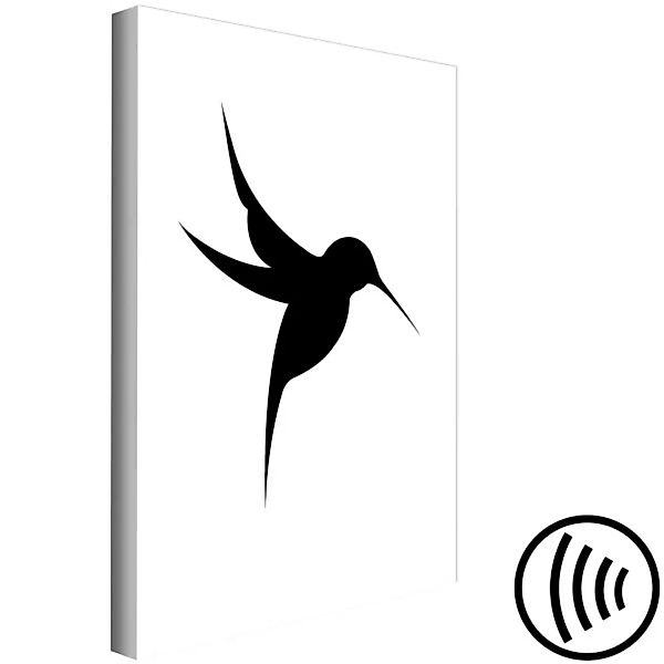 Leinwandbild Fliegender Kolibri - schwarze Vogel-Zeichnung auf weißem Hinte günstig online kaufen