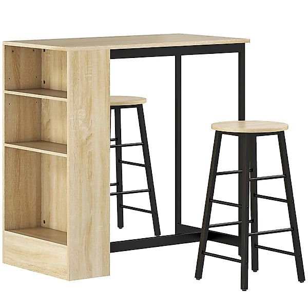 HOMCOM Bartisch Set Bartisch mit Barhocker-Set für Küche Esszimmer Eiche günstig online kaufen