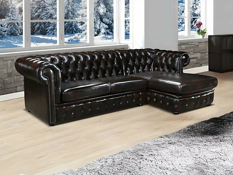 Chesterfield Ecksofa - Ecke Rechs - Büffelleder - Dunkelbraun - BRENTON günstig online kaufen