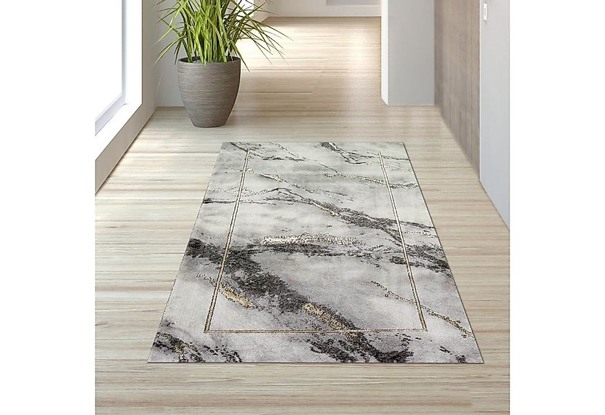 TeppichHome24 Teppich Teppich Wohnzimmer Marmor Optik in grau gold, rechtec günstig online kaufen