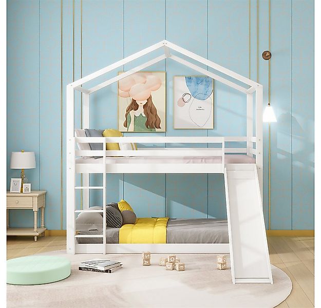 XDeer Etagenbett Kinderbett Hausbett, Niedriges Etagenbett mit Rutsche, Mas günstig online kaufen