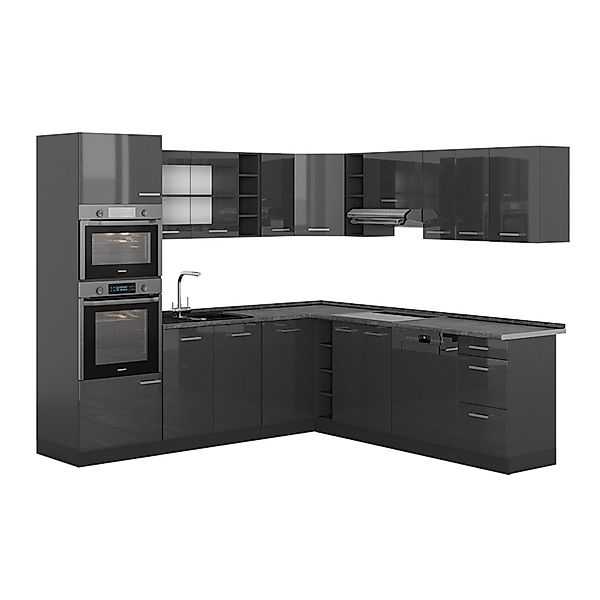 Vicco Winkelküche R-Line, Anthrazit Hochglanz/Anthrazit, 237 x 247 cm, AP A günstig online kaufen