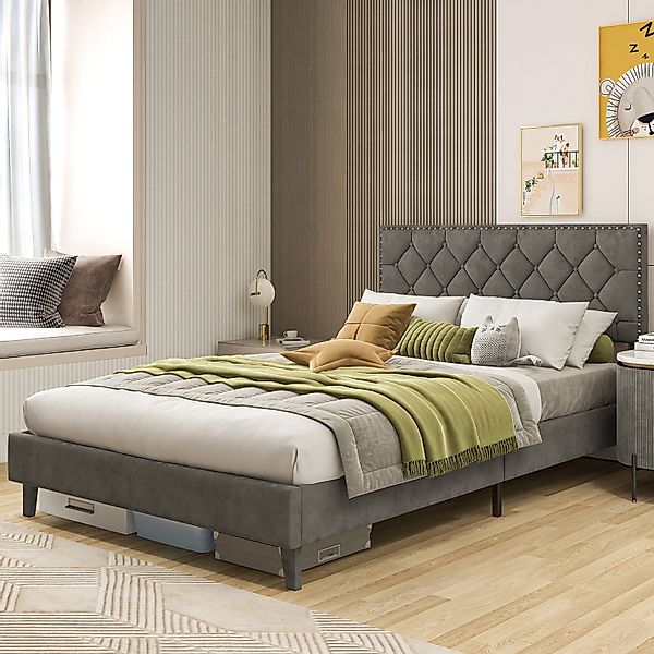 COSTWAY Polsterbett Doppelbett, mit Lattenrost & günstig online kaufen